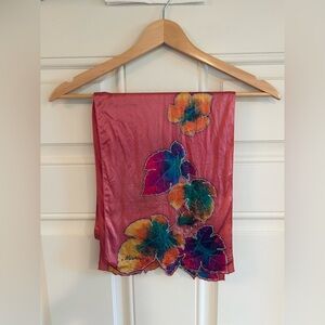 Kriska Studio Hand-Painted Pure Silk Scarf Leaf Floral Motif Artisan